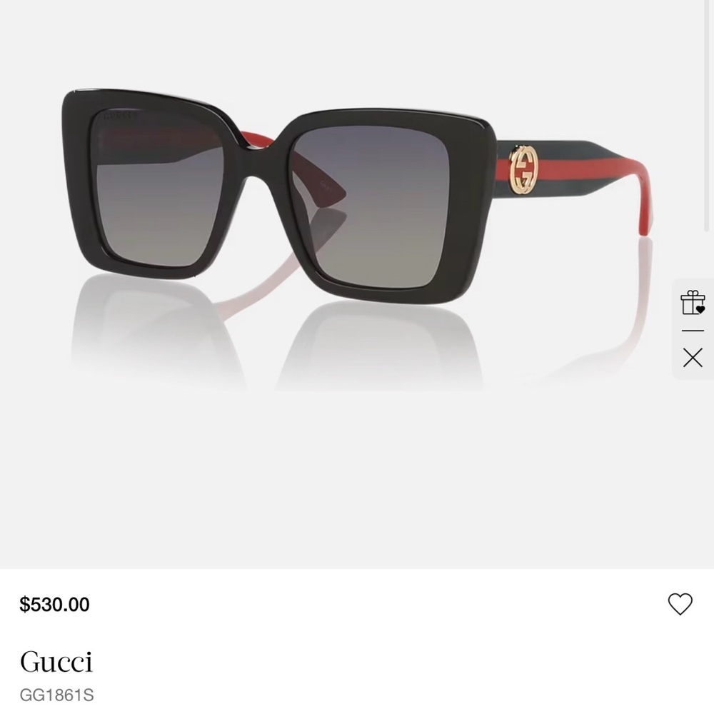 Gucci Oversized Black Sunglasses with Red Temple Stripe and Gold Logo